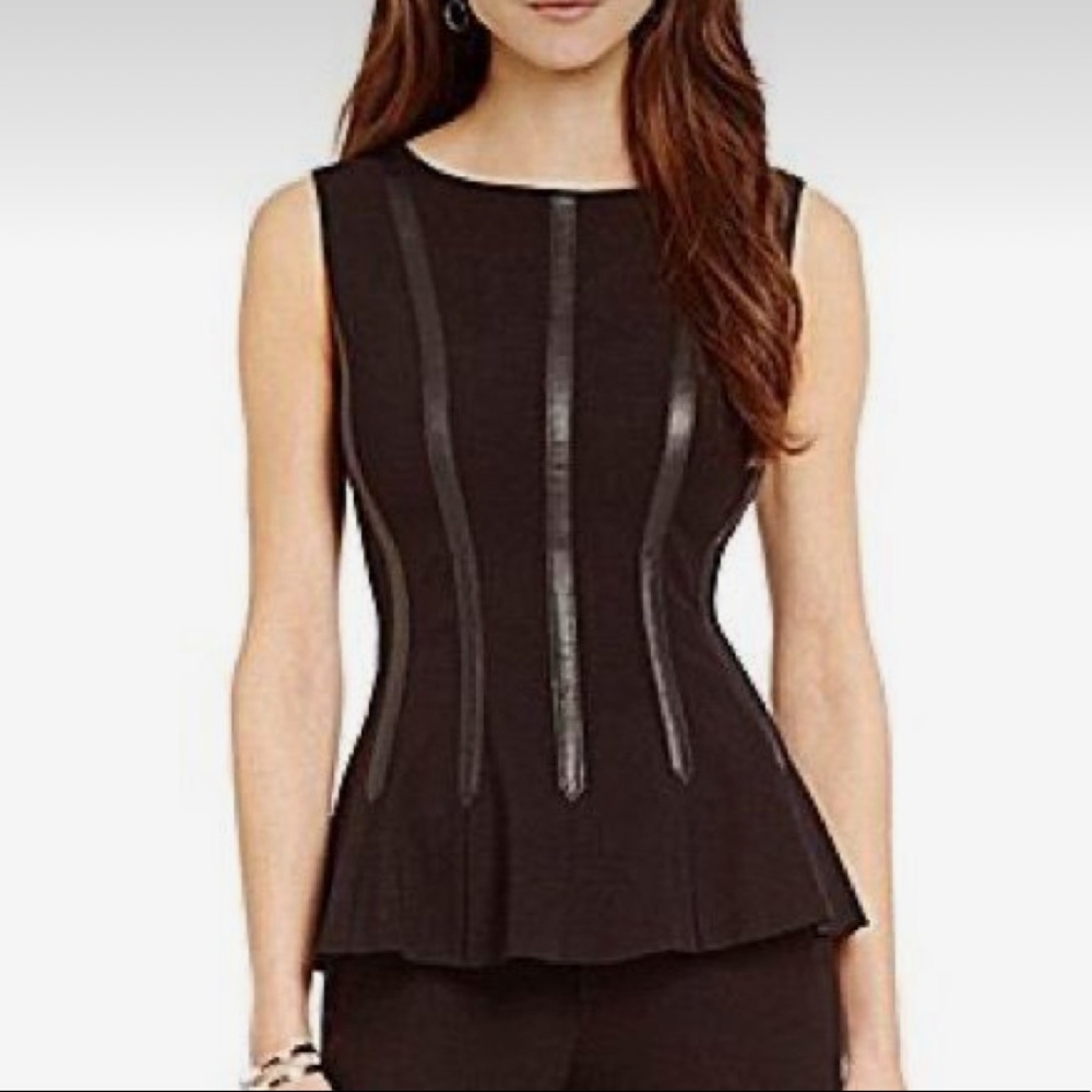 Antonio Melani fitted leather striped black sleeveless blouse, S